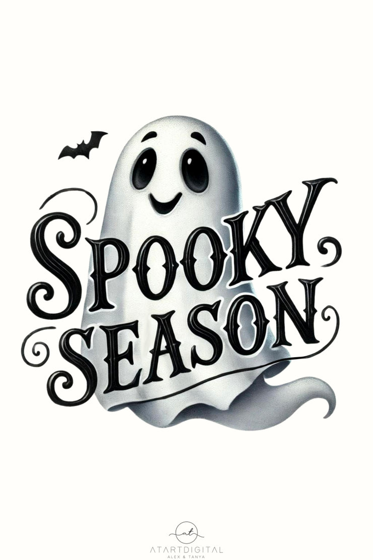 Spooky Season Ghost, Digital Download for T-shirt Designs, Halloween Ghost, Transparent PNG, Sublimation Design, Retro Halloween PNG