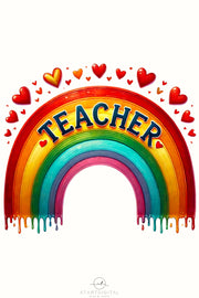 Teacher PNG, Rainbow Sublimation Design, Vintage Teacher Life PNG, Retro Inspired Graphic, Teacher Appreciation, First Grade T-Shirt Design