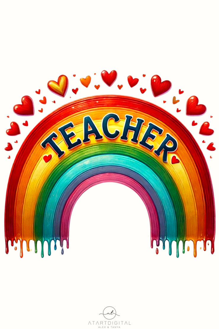 Teacher PNG, Rainbow Sublimation Design, Vintage Teacher Life PNG, Retro Inspired Graphic, Teacher Appreciation, First Grade T-Shirt Design