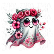 Retro Hippie Ghost PNG, Sublimation Download, Floral Halloween Transfer, Trendy Cute Ghost PNG, High Resolution Sublimation