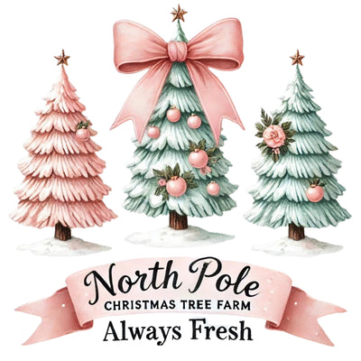 North Pole Christmas Tree Farm PNG, Coquette Pink Christmas Design for Trendy Hoodies & Holiday Sublimation, Shirt Design, Girly Christmas