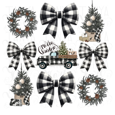 Watercolor Checkered Bow PNG | Christmas Coquette Buffalo Plaid for Digital Crafting & Instant Download, Coquette Aesthetic Sublimation