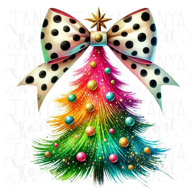 Colorful Coquette Christmas Tree PNG | Trendy Watercolor Design for Girly Xmas Shirts & Holiday Aesthetic