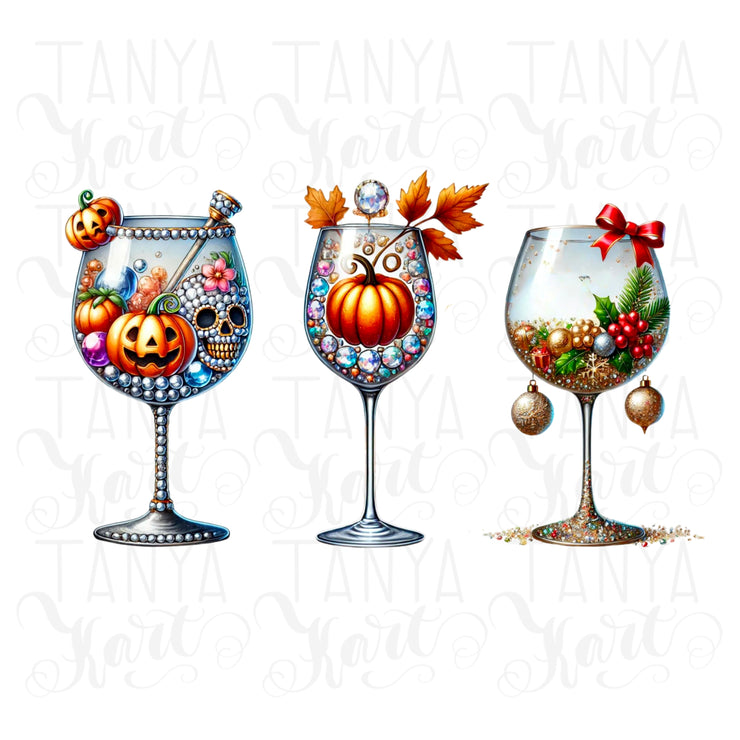 Fall Wine Glasses PNG, Mulled Wine and Thanksgiving Sublimation Design, Warm Autumn Drinks Printable for Digital Download