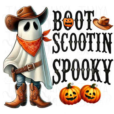 Boot Scootin' Spooky for Sweatshirt, Wild West Halloween Design, Country Western Ghost PNG, Ready-to-Press, Halloween Graphic, Cowboy Ghost