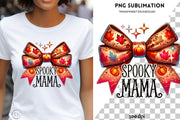 Spooky Mama Sublimation Designs, Halloween PNG for Coquette & Gothic Girly Projects, Autumn Mom, Bow PNG, Shirt, Fall Crafting