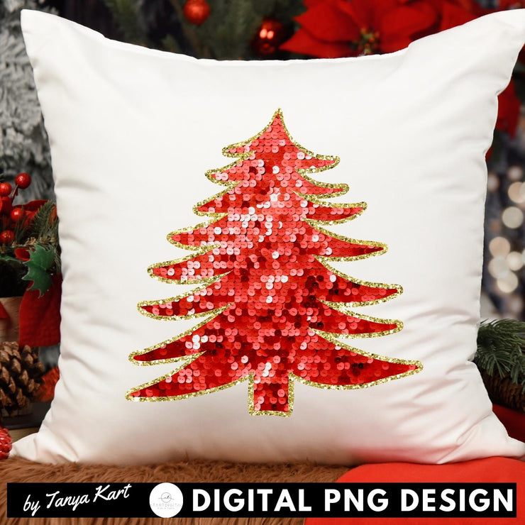 Red Sequin Christmas Tree PNG for Sublimation, Digital Download