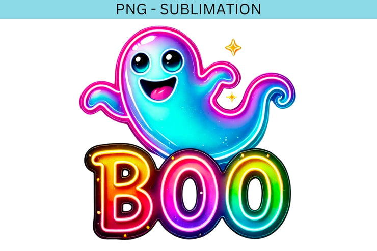 Neon Boo Ghost PNG Digital Download, Halloween Sublimation Design, Ghost Sublimation PNG, Halloween Tshirt Design, Transparent Design