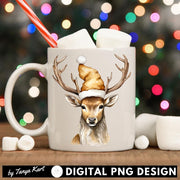 Gold Christmas Deer Sublimation Design - Instant Download