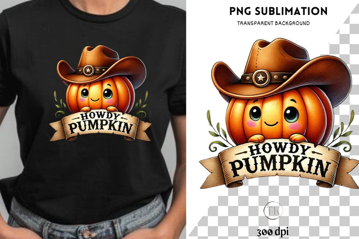 Howdy Pumpkin, Sublimation PNG Design for Card Making and Tshirt Designs, Western Halloween Shirt, Coquette Pumpkin for Fall Crafting