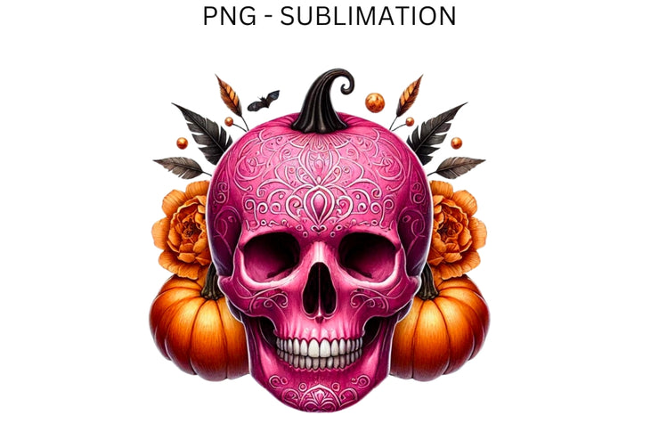 Pink Skull Pumpkin Halloween PNG, Spooky Season Graphic, Gothic Halloween Pink Skull, DIY Projects, Sublimation Graphic, Horror Seasonal