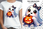 Coquette Ghost & Pumpkin Digital Download PNG, Cute Halloween Design, Pumpkin Season PNG, Shirt Design