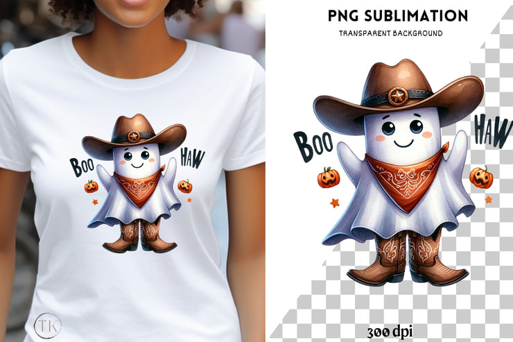 Boo Haw PNG for Halloween Sublimation, Cowboy Ghost, Transparent PNG Design, Ghostly Vibes, Fun Instant Download, Funny Cowboy Ghost Design