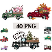 Seasonal Trucks Bundle Clipart: Fall, Christmas, Halloween, Spring, Summer Png Instant Download for Tshirt Designs