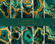 Green Geodes Digital Paper Pack