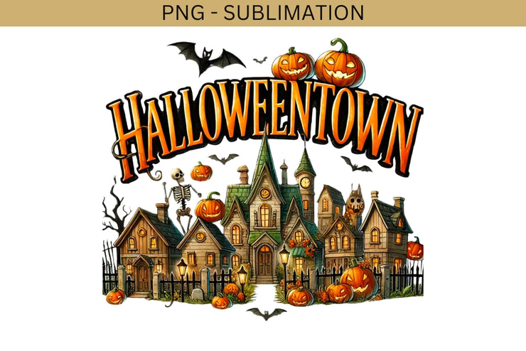 Halloweentown Sublimation PNG, Halloween Horror, Jack o' Lantern, Retro Design, DIY Halloween Crafting, Transparent Downloads, Card Making