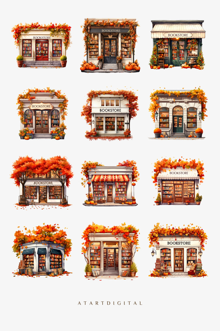 Autumn Bookstore Digital Fall Designs for Fall Home Decor