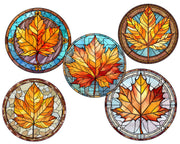 Autumn Leaves PNG Stained Glass Clipart