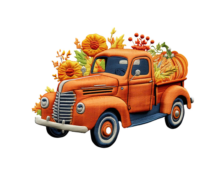 Fall Trucks Pumpkins, Autumn Vintage Pickup Clipart for Sublimation Design, Thanksgiving Day Digital Download PNG, Imitation Embroidery