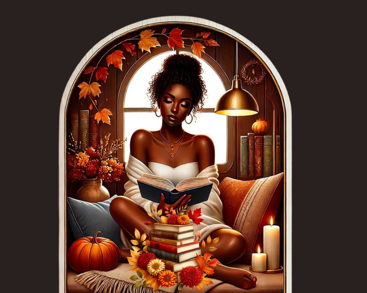 Autumn Black Woman Reading Clip Art Bundle, Pumpkin Decor & Bookish Sticker, Instant Download for Planner Sticker, Scrapbooking, Home Decor