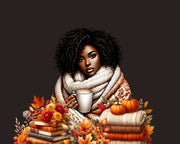 Autumn Black Woman Reading Clip Art Bundle, Pumpkin Decor & Bookish Sticker, Instant Download for Planner Sticker, Scrapbooking, Home Decor