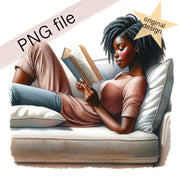 Afro Girl Reading Clipart | Melanin Book Lover PNG