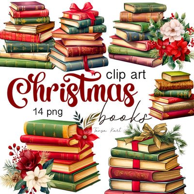 Classic Christmas Book Stack - Vintage Book Clipart