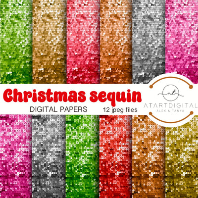 Faux Sequin Digital Paper Bundle, Christmas Patterns for Sublimation Design