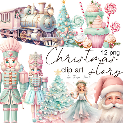 Pastel Christmas Clipart Bundle, Digital Transparent PNGs