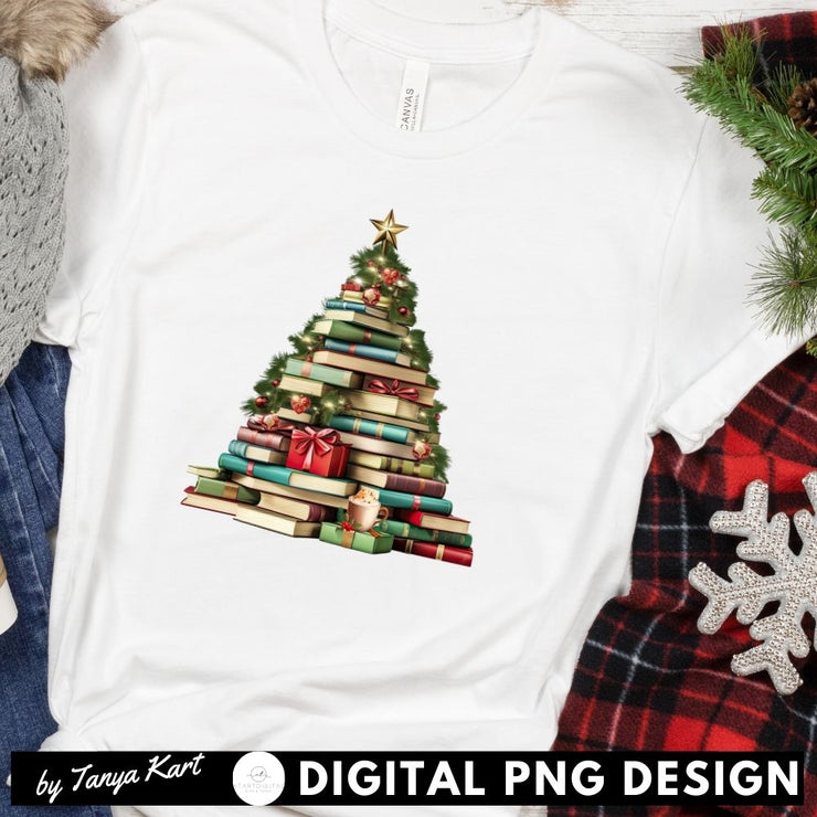 Christmas Book Tree PNG Sublimation Design