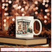 Watercolor Bookstore Illustration, Sublimation PNG Digital Download