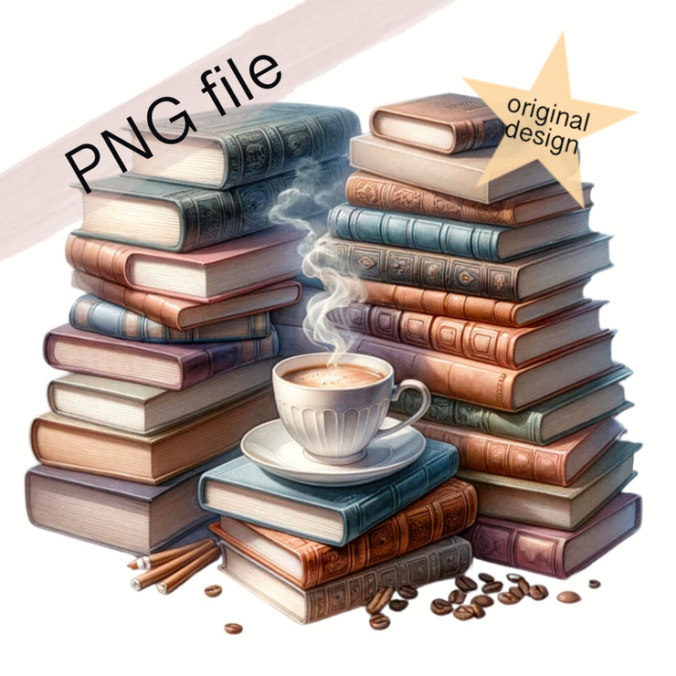 Coffee and Books Digital Clipart