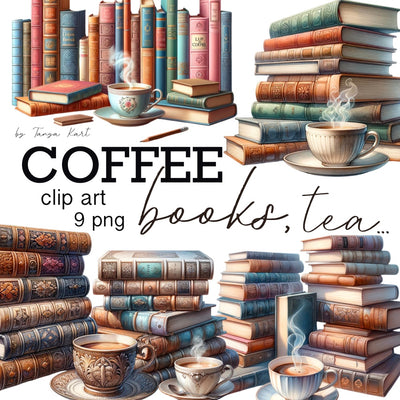 Coffee and Books Digital Clipart