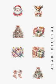 Coquette Christmas Clipart Bundle, Pink Bows, Pastel Retro Designs, Merry Christmas Aesthetic PNG for Shirts, Wall Art & Winter Clipart