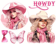 Western Pink Cowgirls Clipart Bundle