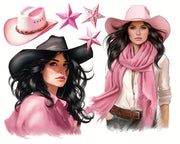 Western Pink Cowgirls Clipart Bundle