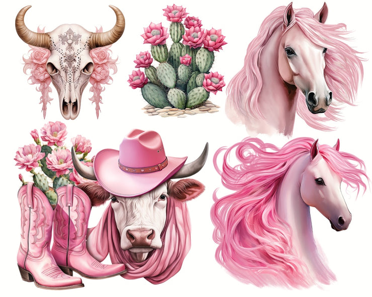 Western Pink Cowgirls Clipart Bundle