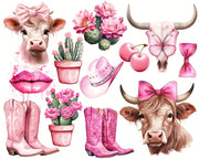 Western Pink Cowgirls Clipart Bundle