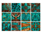 Cowhide Western Turquoise Digital Papers Design