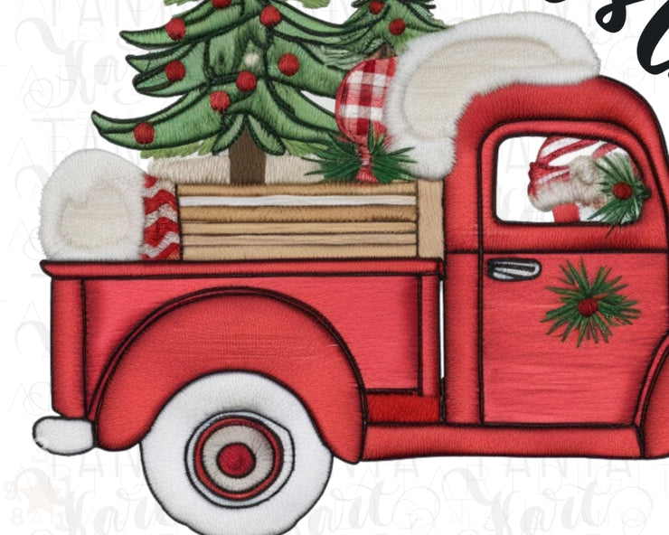 Merry Christmas Red Truck Png Sublimation Digital Download