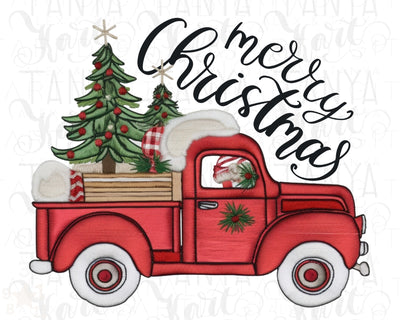 Merry Christmas Red Truck Png Sublimation Digital Download