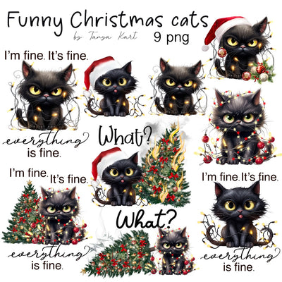 Sarcastic Christmas Cats PNG Bundle, Digital Download for Sublimation