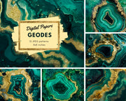 Green Geodes Digital Paper Pack