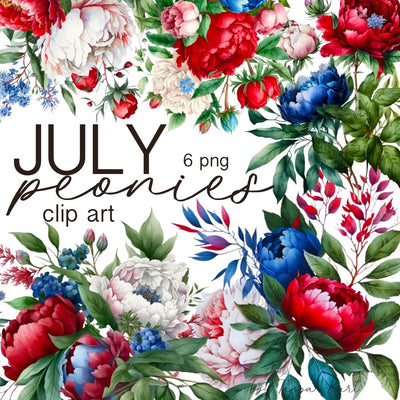 Watercolor July Peonies Clipart