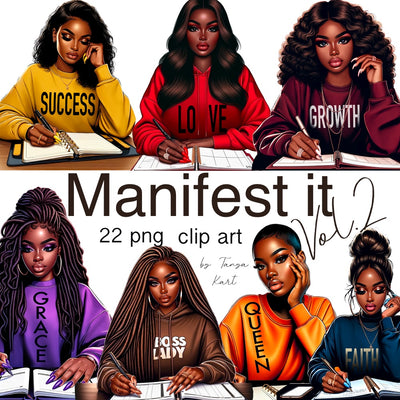 Black Woman Clipart for Digital Planner | Manifest Journal
