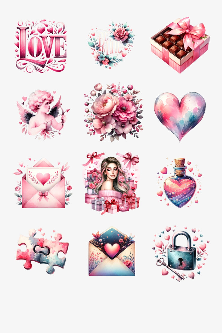 Girls Valentine Clipart Set, Digital Art Downloads