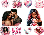 Black Girl, Couple Clipart, Valentine's Day PNG for Sublimation Designs