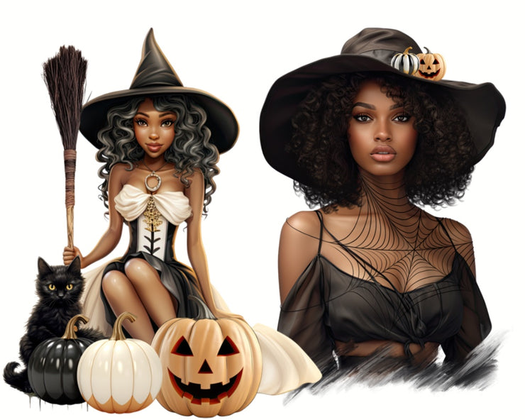 Neutral Halloween Witch Fashion Clipart for Sublimation & Commercial Use, PNG Digital Download for Planner Stickers and Paper Crafts