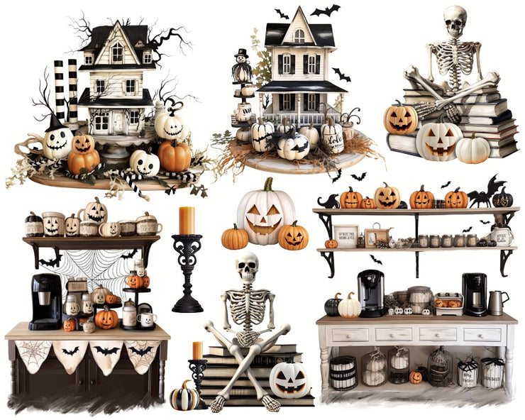 Neutral Halloween Witch Fashion Clipart for Sublimation & Commercial Use, PNG Digital Download for Planner Stickers and Paper Crafts
