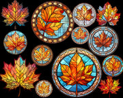 Autumn Leaves PNG Stained Glass Clipart